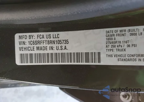 2024 Ram 1500 Big Horn/Lone Star from USA, damaged, VIN 1C6SRFFT8RN105735